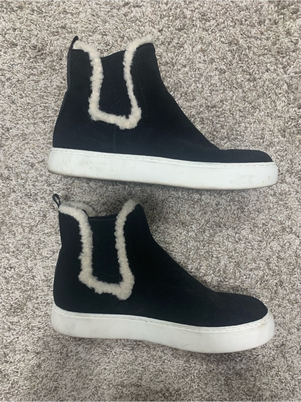 Lucky- Black Shearling-Trim Chelsea Sneaker Boot - Women's